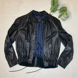 Maje Black Leather Ruffle Slim Fit Jacket Size 38